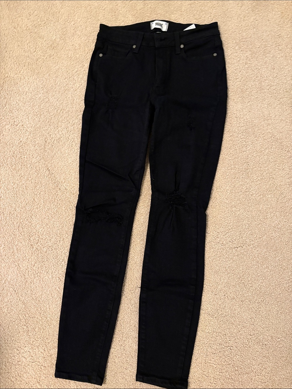 PAIGE Black Skinny Jeans with Knee Distressing